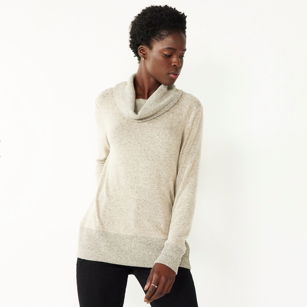 Nine West Fuzzy Long Sleeve Cowlneck Top